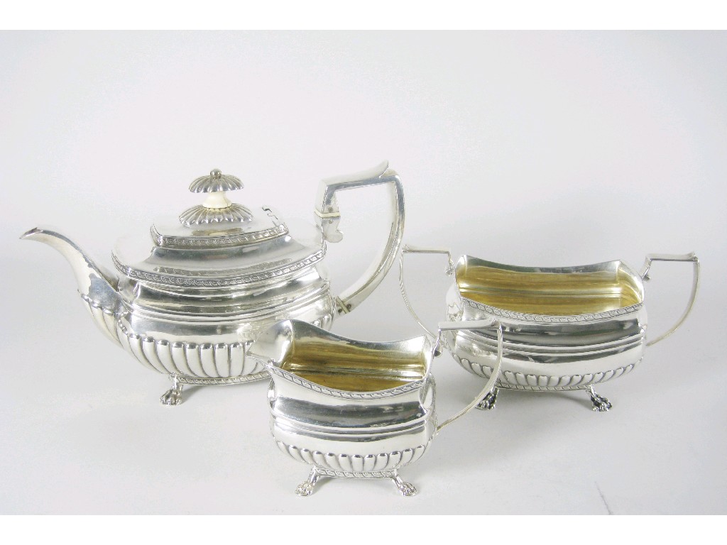 Appraisal: A George III three piece Tea Service of semi-fluted boat