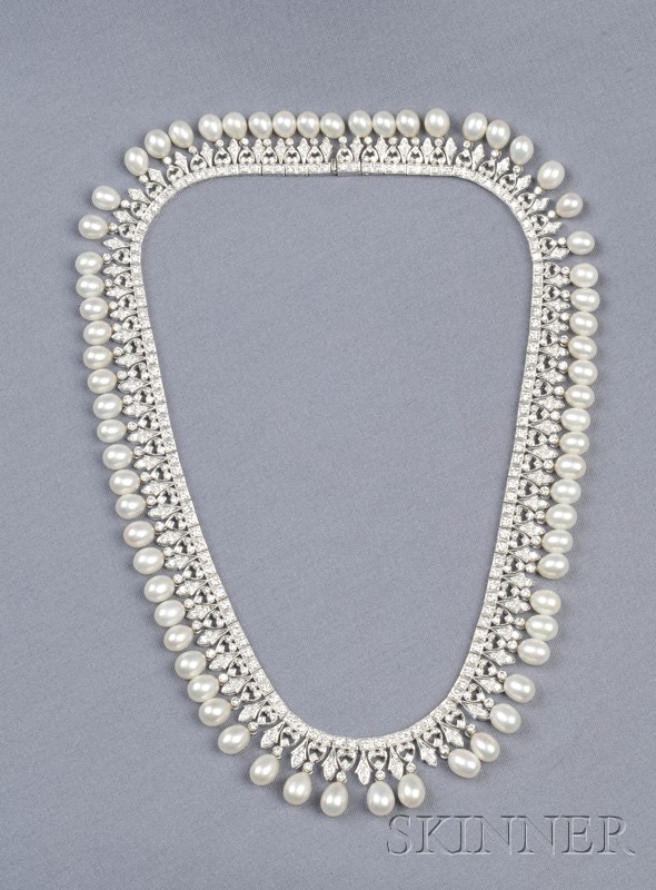 Appraisal: kt White Gold Freshwater Pearl and Diamond Necklace set throughout