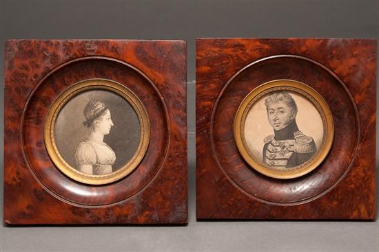 Appraisal: Pair of French portrait miniatures of an army officer and