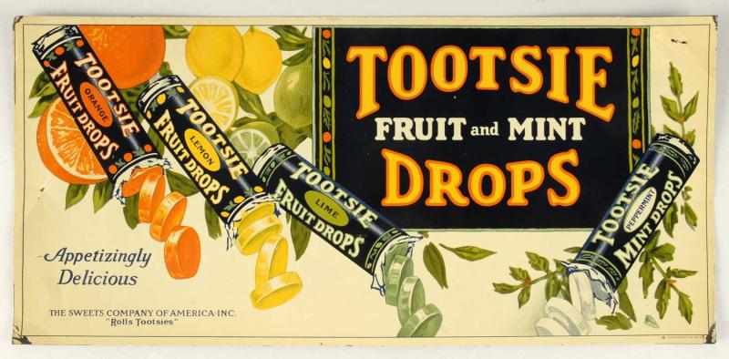 Appraisal: Tin Tootsie Drops Sign Description s Beautiful color graphics and