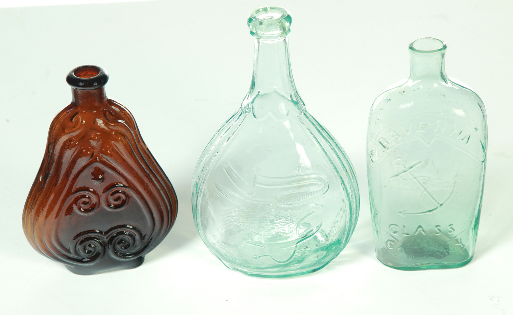 Appraisal: THREE AMERICAN BLOWN GLASS FLASKS Second quarter- th century Aqua