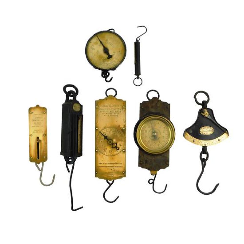 Appraisal: Seven brass and iron hanging scales by Chatillon Salters Sargent