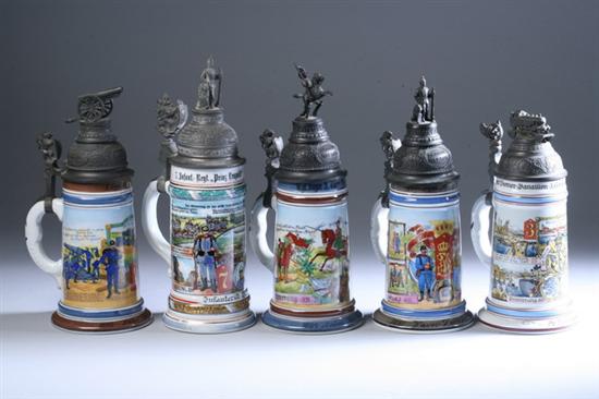 Appraisal: GERMAN PORCELAIN INFANTRY REGIMENTAL BEER STEINS th century Depicting various