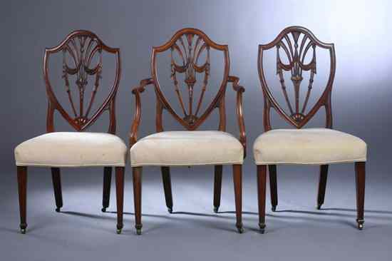 Appraisal: SET EIGHT GEORGE III MAHOGANY DINING CHAIRS circa later ultra-suede