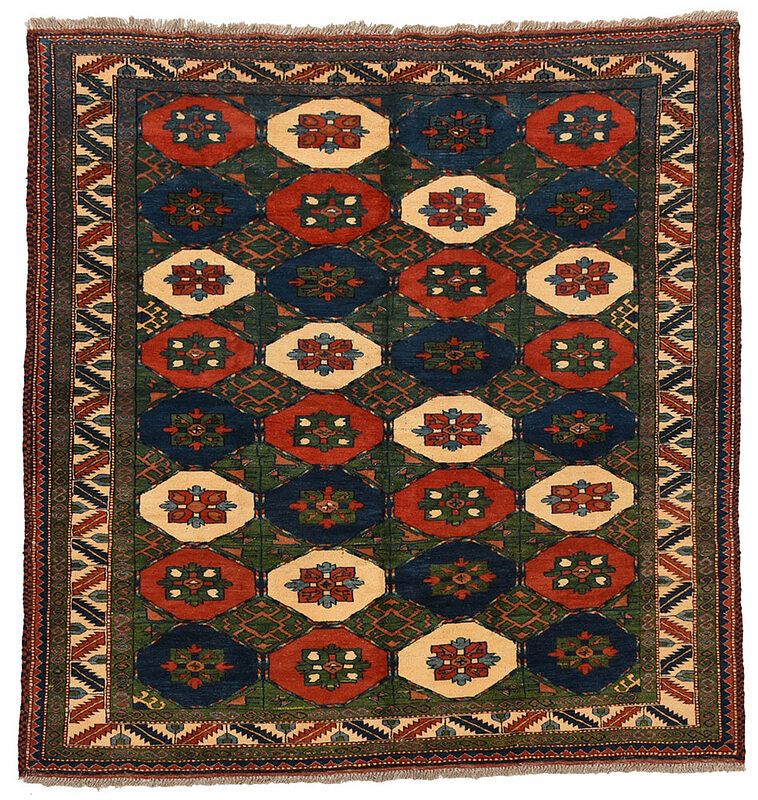 Appraisal: Kazak Rug th century field of repeating blue red and