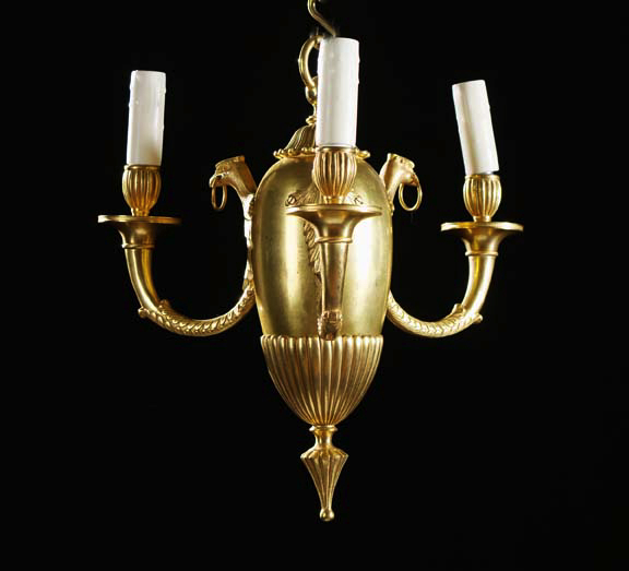 Appraisal: French Gilt-Brass Three-Light Vasiform Hall Chandelier in the Consular style