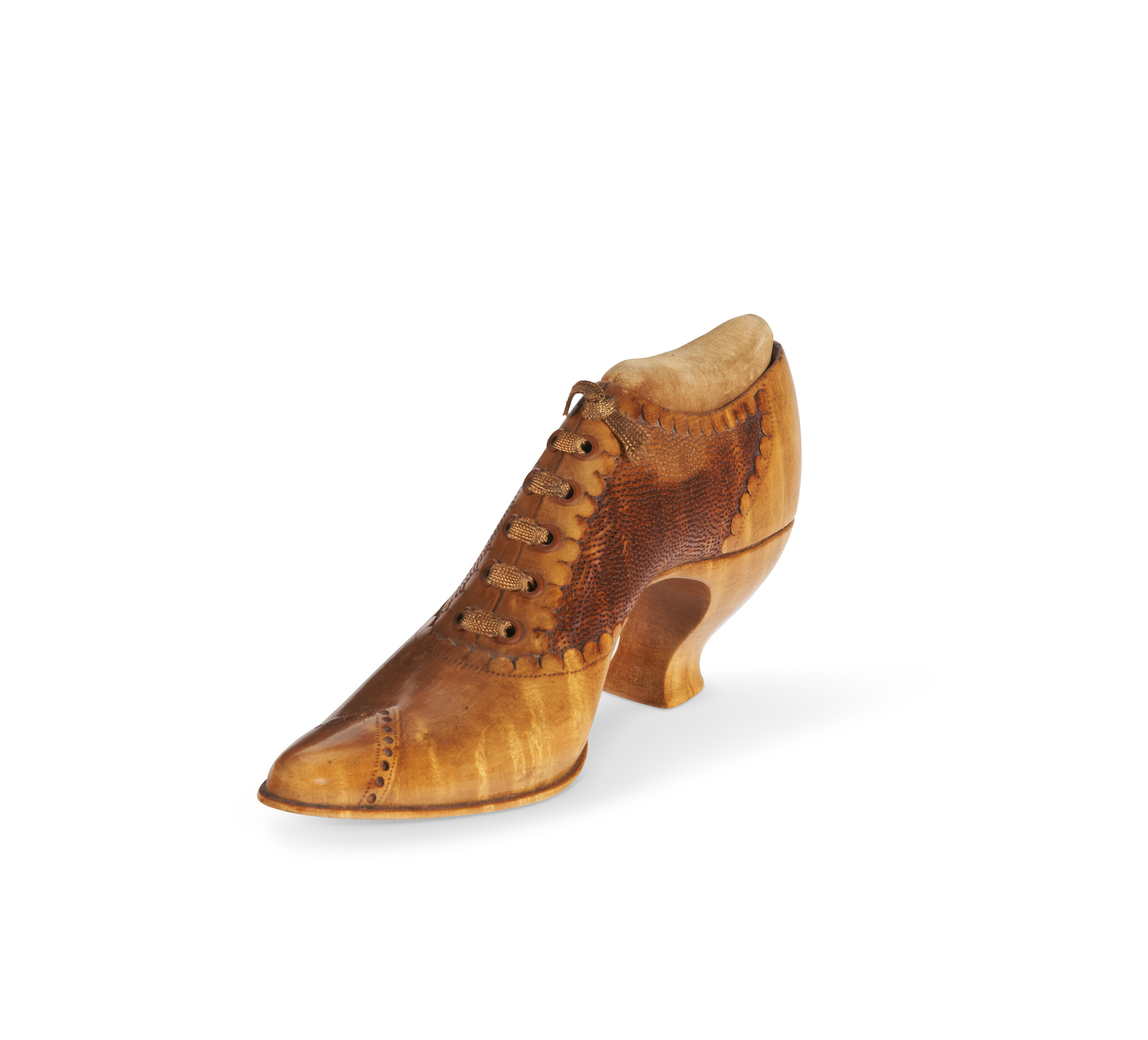 Appraisal: A CARVED FIGURED MAPLE SHOE PINCUSHION PROBABLY AMERICAN CIRCA in