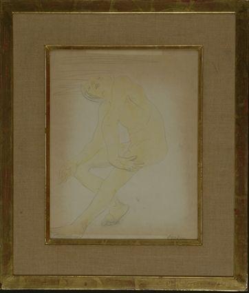 Appraisal: After Auguste Rodin - Nude Figure Mixed media on paper