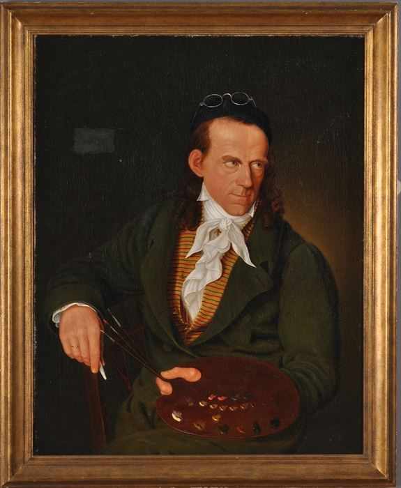 Appraisal: AMERICAN SCHOOL PORTRAIT OF A PAINTER WITH PALETTE AND BRUSHES