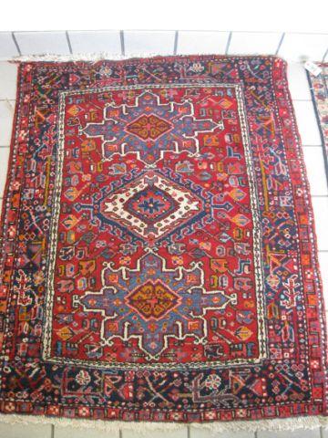 Appraisal: Heriz Persian Handmade Rug triple medallions fine geometrics red field