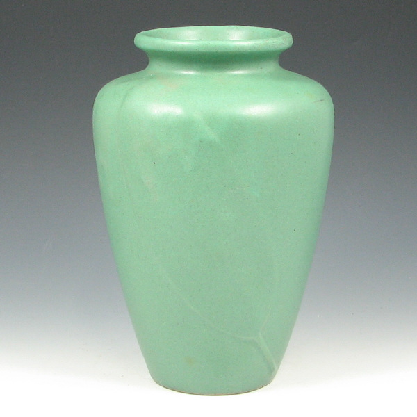 Appraisal: Zanesville Stoneware Matte Green Leaf Vase - Mint Zanesville Stoneware