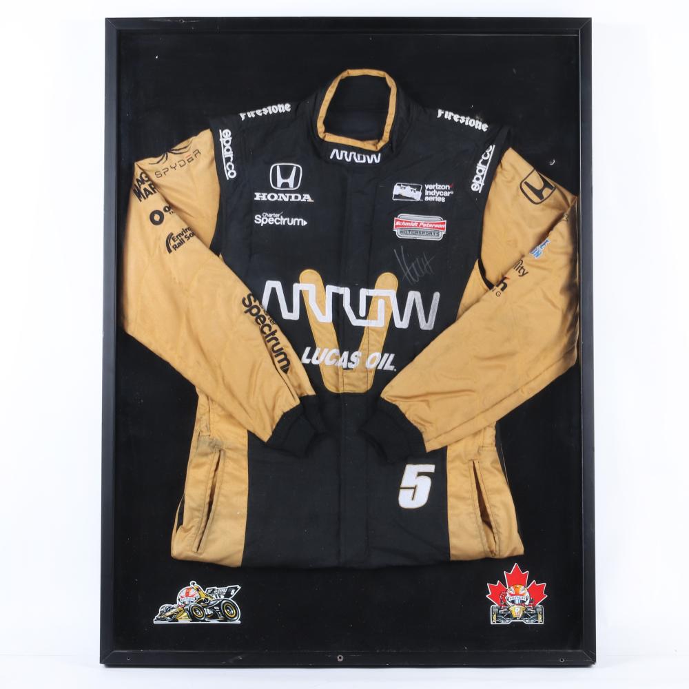 Appraisal: JAMES HINCHCLIFFE AUTOGRAPHED FRAMED RACE CREW WORN FIRESUITJames Hinchcliffe Autographed