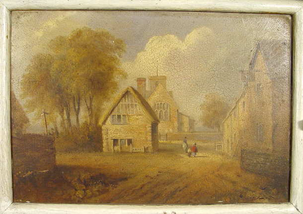 Appraisal: Victorian oil onto panel of a street scene unsigned cm