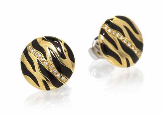 Appraisal: A Pair of Karat Yellow Gold Enamel and Diamond Earrings