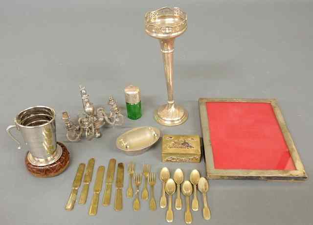 Appraisal: Misc grouping to include a silverplate bud vase h collapsible