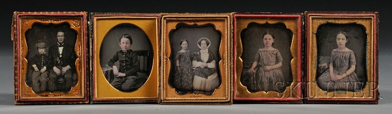 Appraisal: Five Quarter Plate Daguerreotype Family Portraits father and young son