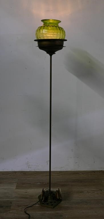 Appraisal: PAINTED BRASS FLOOR LAMP WITH GLASS SHADEPainted brass floor lamp