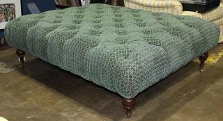 Appraisal: Modern oversized tufted ottoman covered in a patterned green velvet