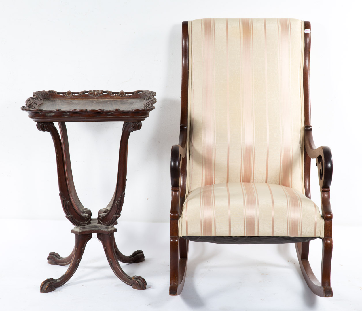 Appraisal: Upholstered rocking chair and an occasional table Undernumber