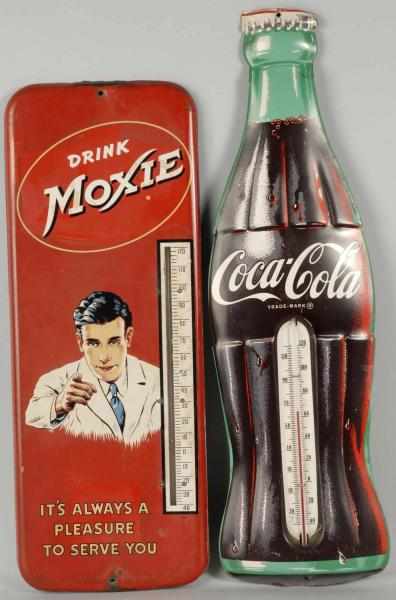 Appraisal: Lot of Tin Coca-Cola Moxie Thermometers Description s to s