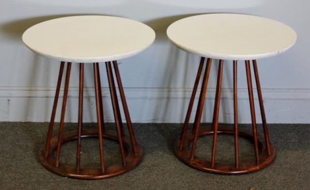 Appraisal: Midcentury Pair of Dunbar Style End Tables Formica tops Sheaf