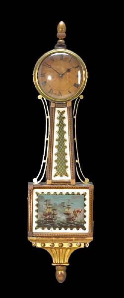 Appraisal: A Federal mahogany and eglomis banjo clock early th century