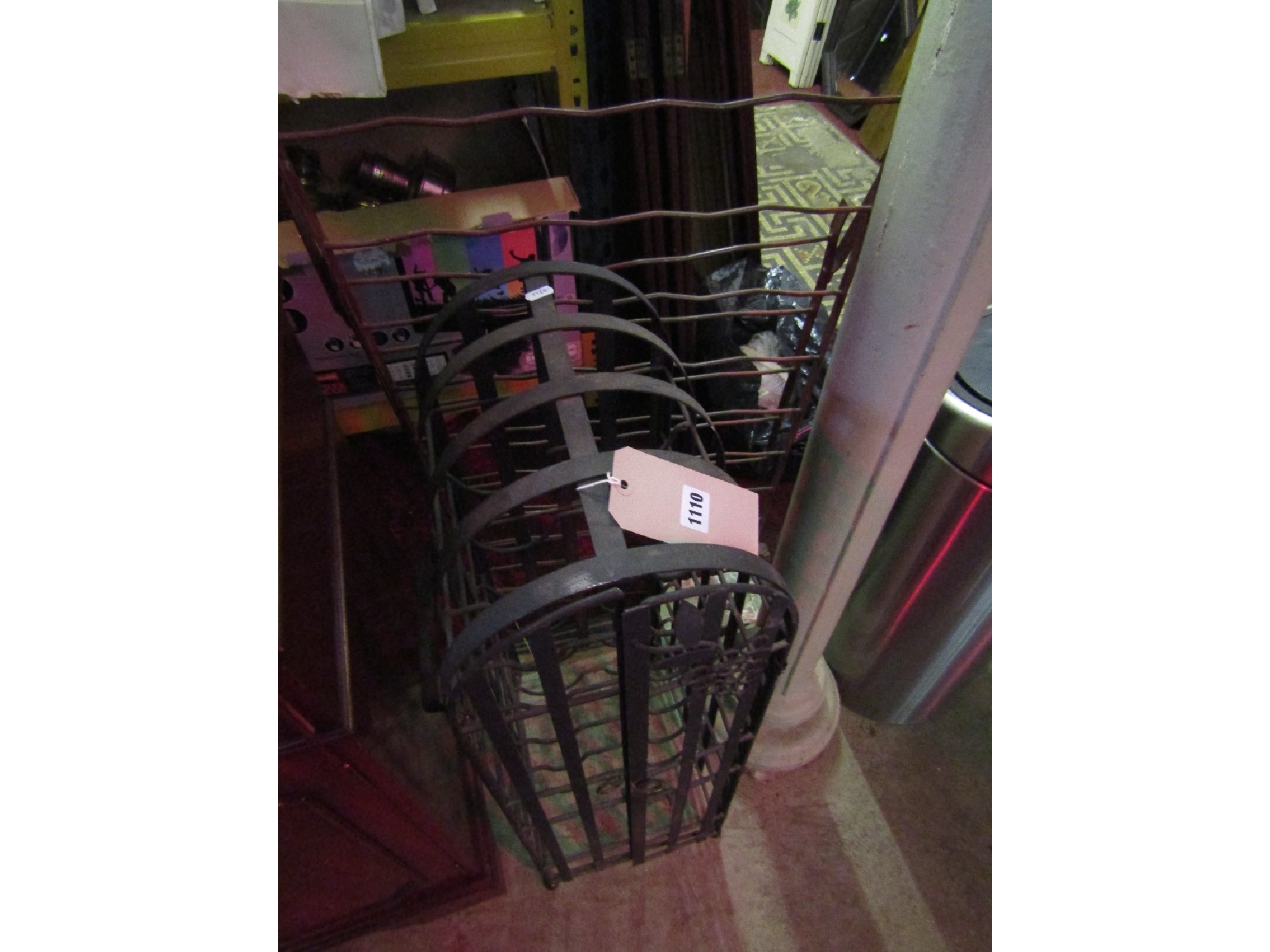 Appraisal: A steel strap work framed wine safe cage of arched