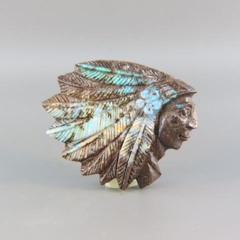 Appraisal: Carved Opal Indian Chief in natural matrix carats x great