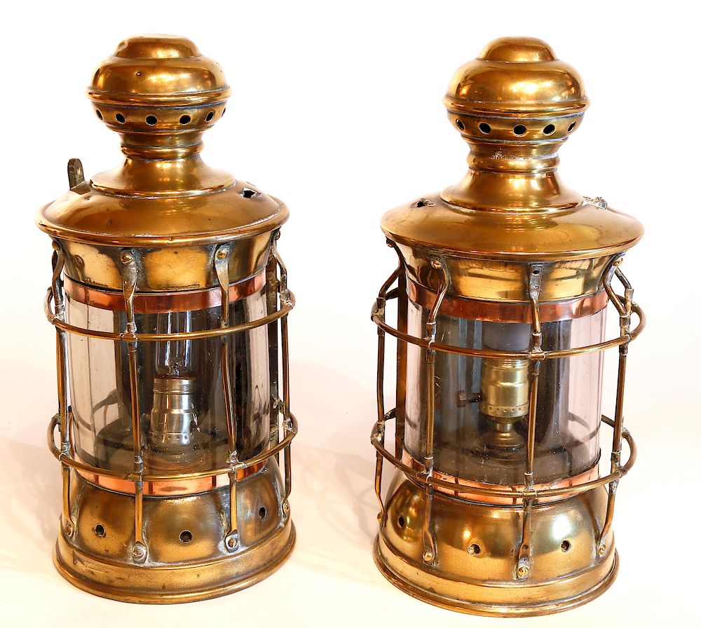 Appraisal: Pair of Brass and Copper Ship's Lanterns Exclusive on Bidsquare