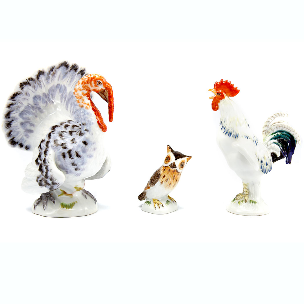 Appraisal: Group of Meissen Porcelain Figures of Birds Comprising a turkey