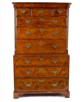 Appraisal: A George II walnut chest on chest fitted six long