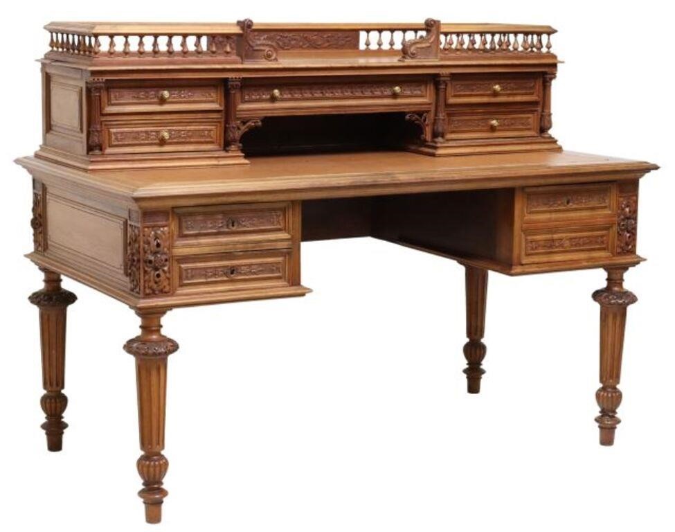 Appraisal: French Henri II style walnut bureau a gradin late th