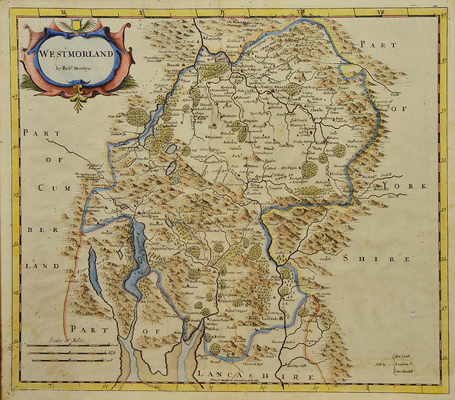 Appraisal: A HAND COLOURED MAP OF WESTMORLAND by Robert Morden cm