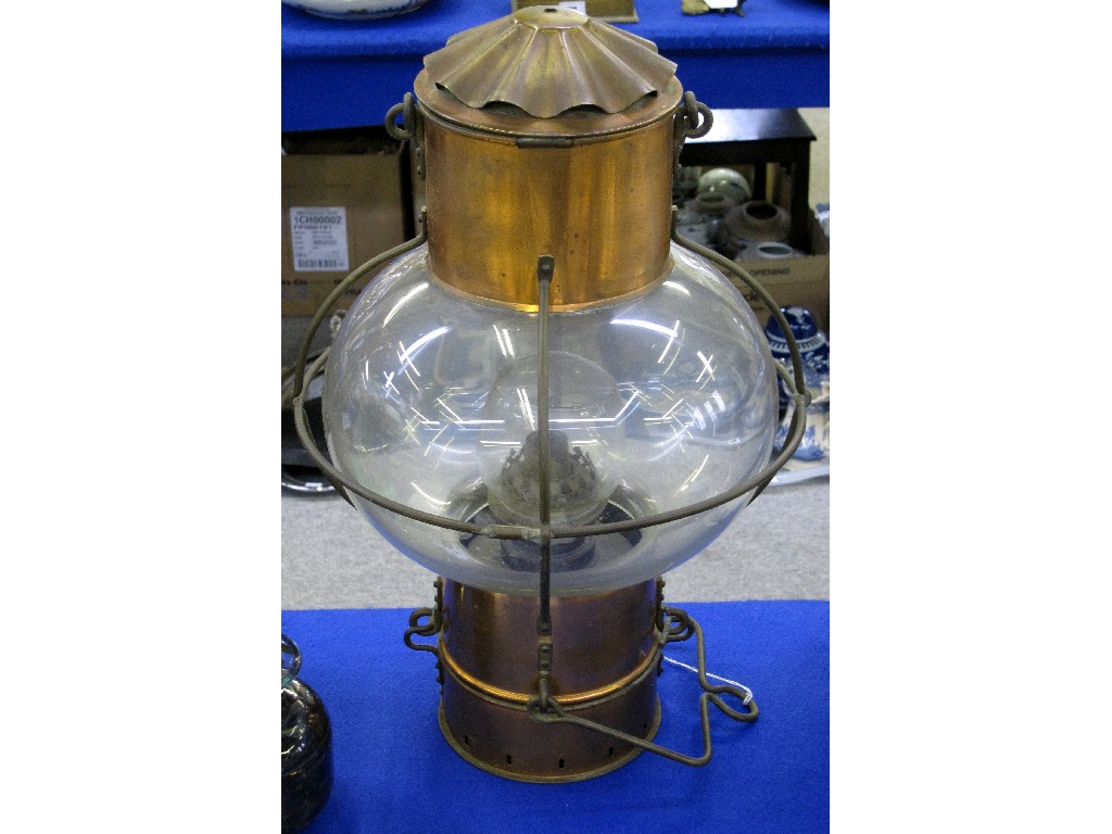 Appraisal: Copper ship's lamp with ovoid glass shade