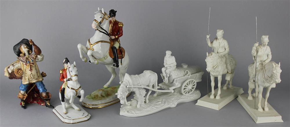 Appraisal: SIX CONTINENTAL CERAMIC FIGURES including a Kaiser group of farmer