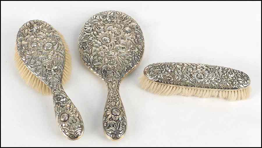 Appraisal: DOMINICK HAFF THREE-PIECE STERLING SILVER DRESSER SET Comprising a hand