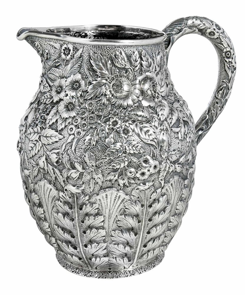 Appraisal: Kirk Repousse Coin Silver Water Pitcher Baltimore Maryland - oval