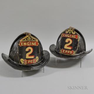 Appraisal: Pair of East Providence Fire Department Painted Tin Fire Helmets