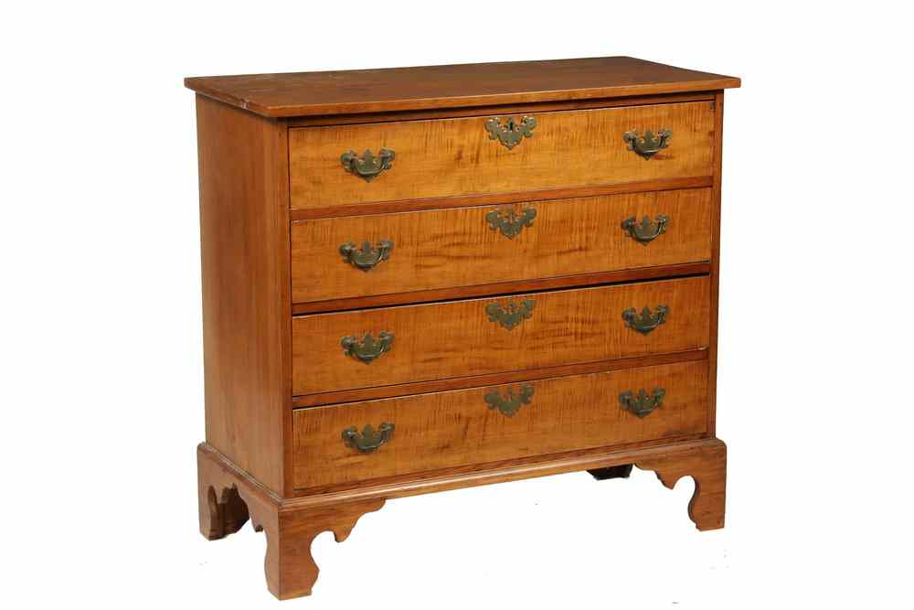 Appraisal: FOUR-DRAWER DRESSER - Four Drawer Country Chippendale Dresser in Tiger