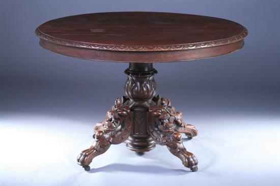 Appraisal: RENAISSANCE REVIVAL CARVED MAHOGANY PEDESTAL CENTER TABLE th century with