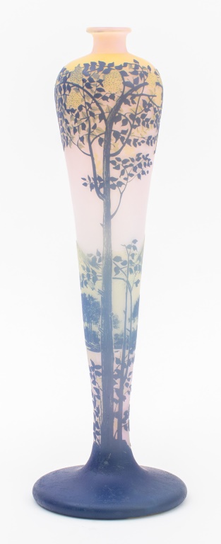 Appraisal: DEVEZ PINK BLUE CAMEO GLASS VASE WITH LANDSCAPE DeVez cameo