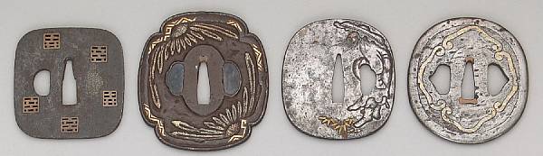 Appraisal: Seven inlay decorated iron tsuba Edo Period All displaying some