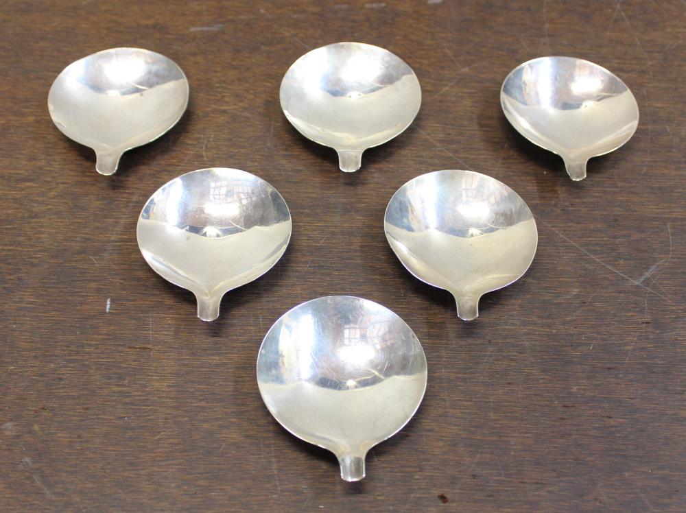 Appraisal: SIX STERLING SILVER FOOTED ASHTRAYS hand made by Wheelock Newport