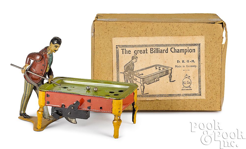 Appraisal: Keinberger Great Billiard Champion pool player Keinberger German painted tin