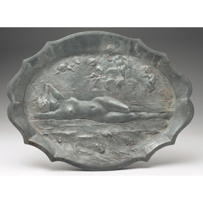 Appraisal: Jules Jouant tray metal form with a sculpted mythological scene