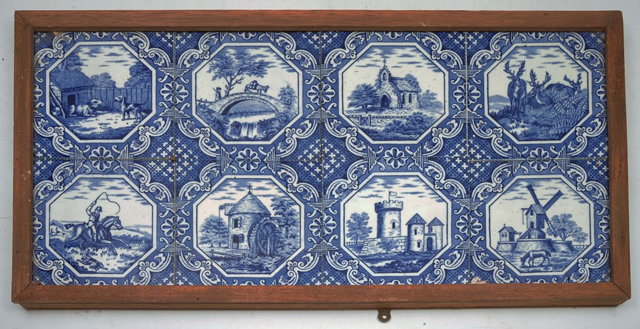 Appraisal: A SET OF THREE FRAMED TILE PANELS each made up