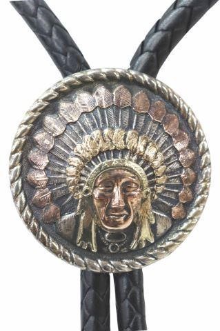 Appraisal: Western sterling silver and kt gold overlay bolo tie Edward