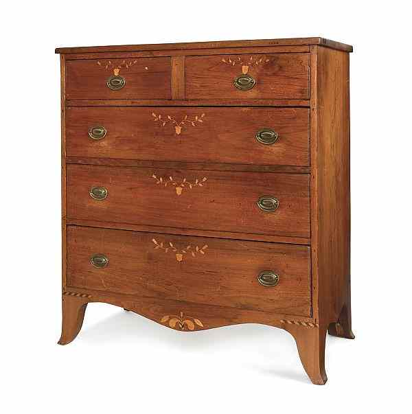 Appraisal: Southern Federal walnut chest of drawers ca with floral inlays