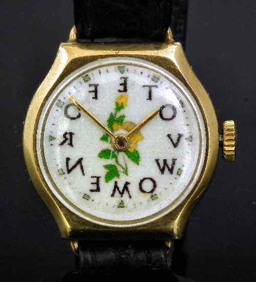 Appraisal: A lady's ct gold cased ''Suffragette'' wristwatch the mm diameter