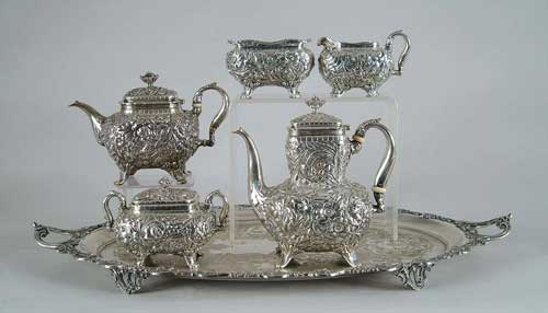 Appraisal: OUTSTANDING FIVE PIECE REPOUSSE TEA SET BY WHITING CO WITH